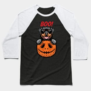 Halloween Pumpkin Rottweiler Baseball T-Shirt